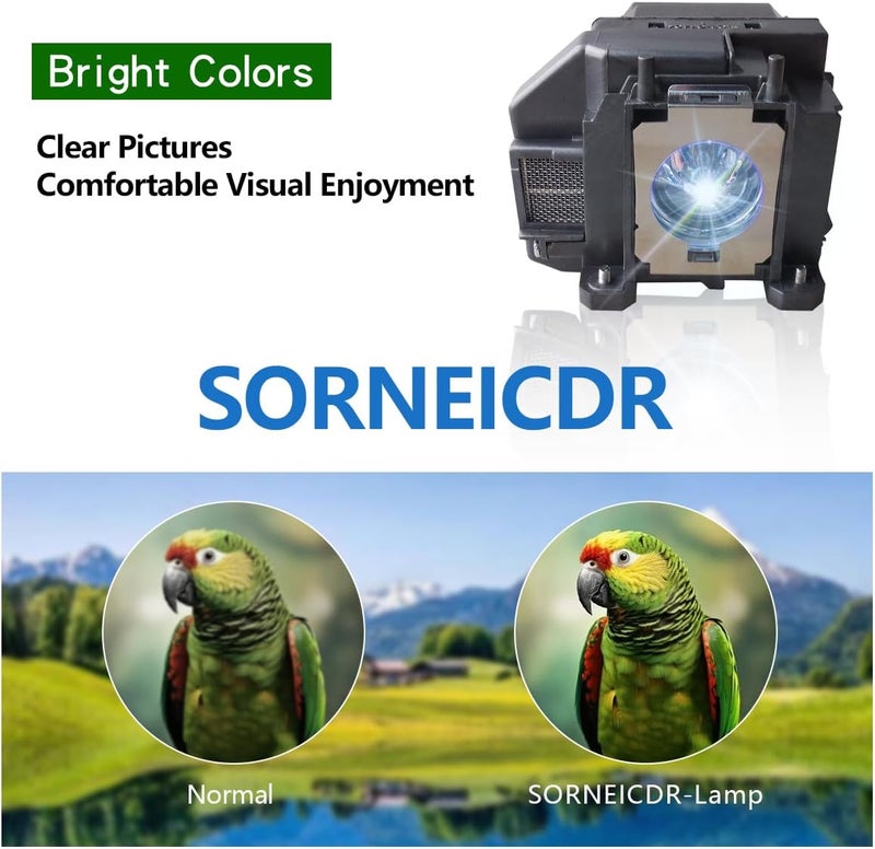 SORNEICDR EL-PLP67 Replacement Projector Lamp Bulb Compatible with Epson ex5210 ex7210 ex3210 ex3212 vs210 vs220 s11 x12 x15 eb-s02 eb-w12 PowerLite Home Cinema 500 707 710hd 750hd, with Housing - Image 3